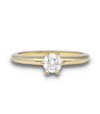 Anillo solitario en oro amarillo con 1 diamante central F-VS2 0,42 quilates